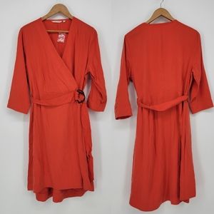 Soft Surroundings wrap dress waist tie PXL orange tencel lyocell long sleeve